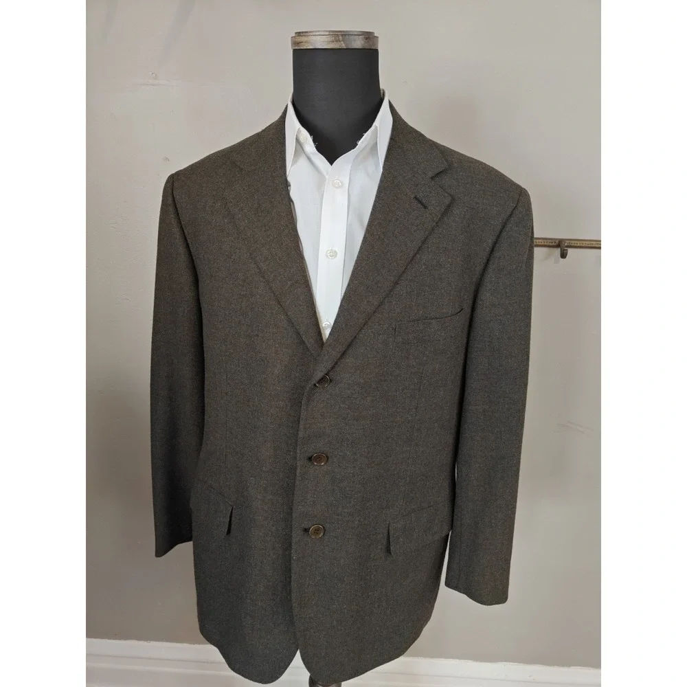 Saint Andrews Mens Wool Cashmere Sports Coat 46R Olive Check Italy 3 Button